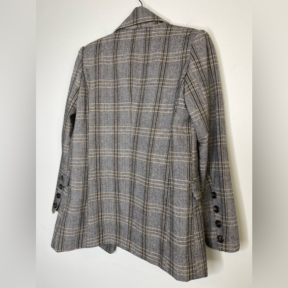 Avec Les Filles Brown Double Breast Plaid Wool Blend Textured Blazer Sz Small - Picture 11 of 13